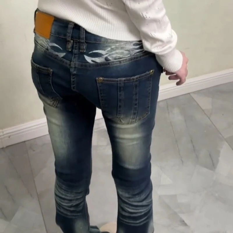 American Retro Distressed Low-waisted Bootcut Jeans for Women Y2k New Simple Commuting Slim Slim Floor Mopping Pants