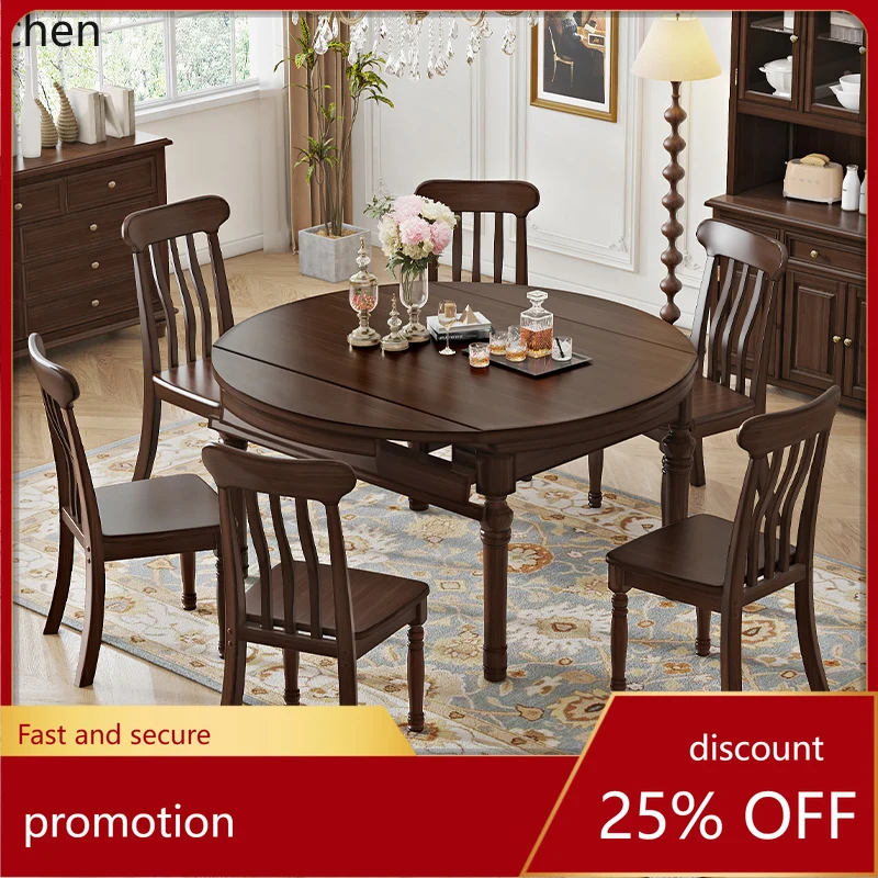 HT American solid wood dining table retractable folding household variable round dining table deformed round small apartment