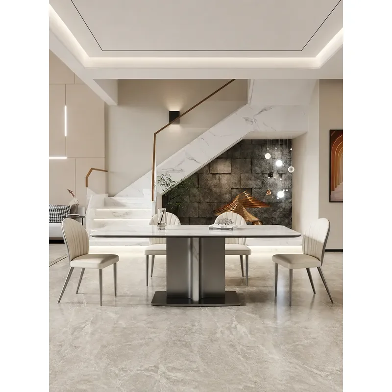 Modern Slate Dining Table Set Simple Luxury Style Small Apartment High End Table and Chair Combination Fashionable Living