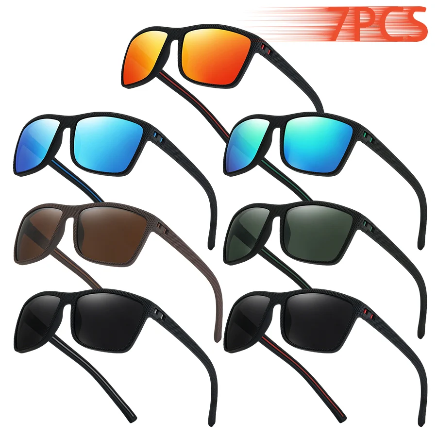 

7 шт. Модные винтажные солнцезащитные очки с цветными полосками, квадратные, для мужчин и женщин, для путешествий, вождения, рыбалки, дизайнерские брендовые очки для мужчин