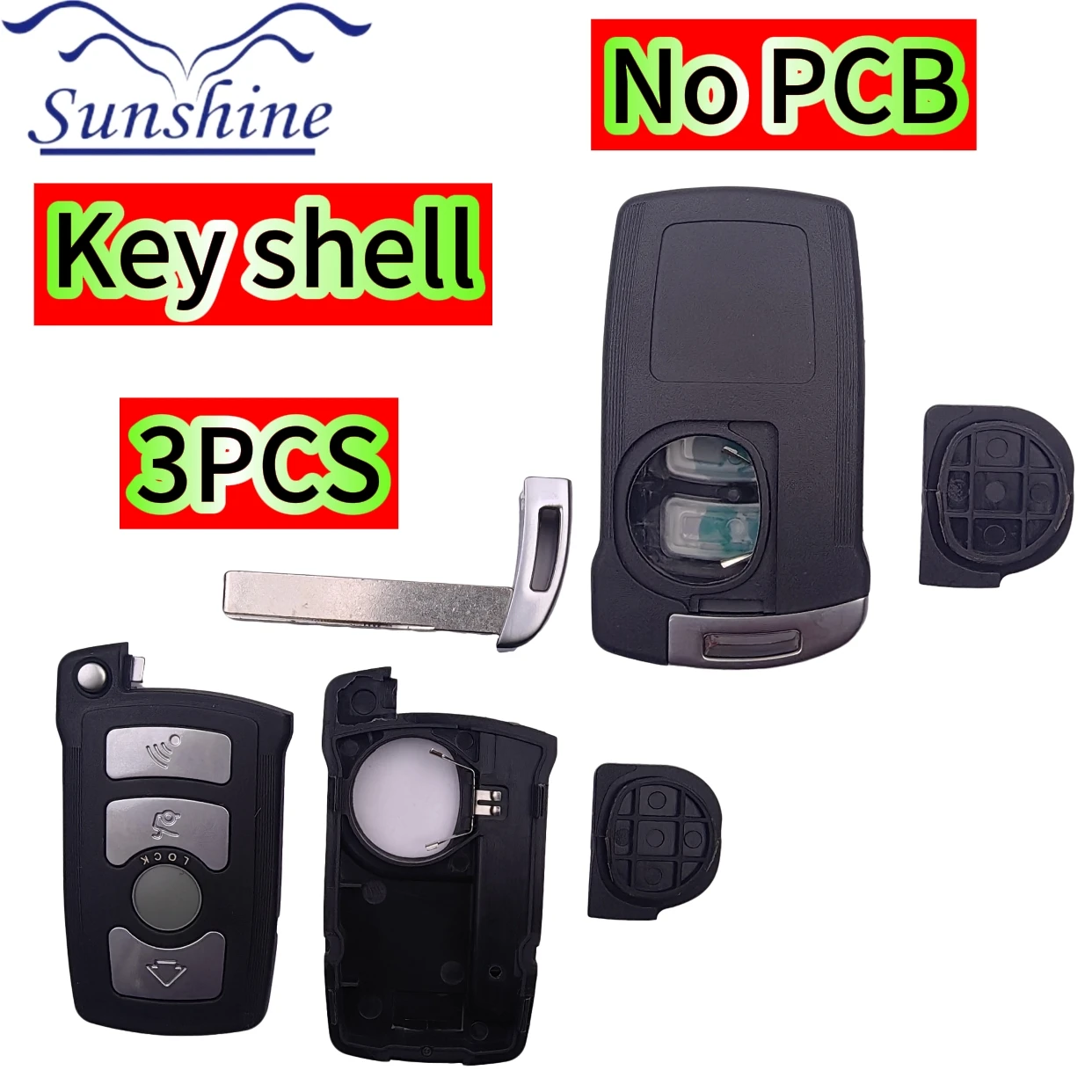 

3 шт. чехлов для автомобильных ключей Sunshine Remote для BMW 7 серии E65 E66 E67 E68 745i 745Li 750i 2002-2008, 3 кнопки, смарт-брелок