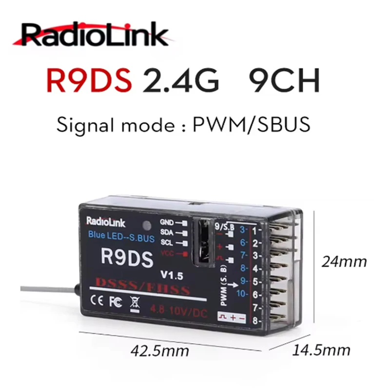 Radiolink R9DS 10CH 2.4GHz RC ตัวรับสัญญาณ SBUS PWM ยาวสําหรับเครื่องบินรถ Multirotors Fit AT9 AT10 AT9S AT10II