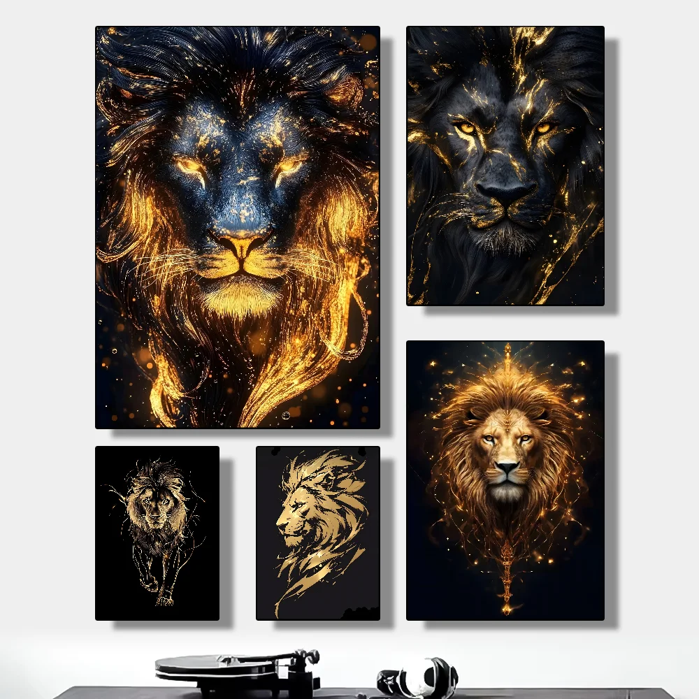 

Black and Golden Light Lion Poster HD art sticky wall waterproof home living room bedroom bar aesthetic decoration