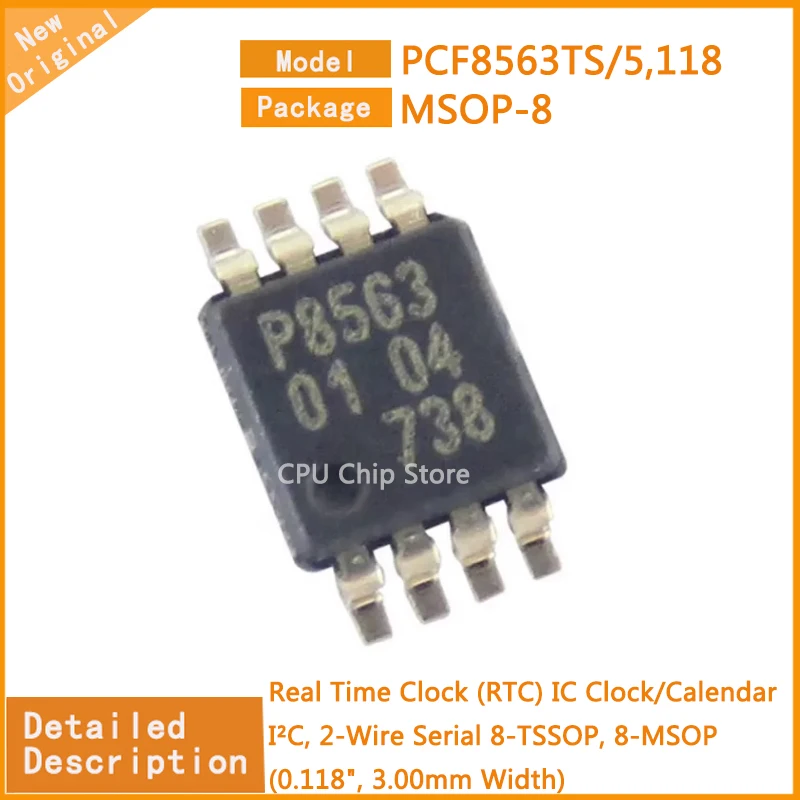 10Pcs/Lot  New Origina  PCF8563TS/5,118  PCF8563TS/5  Real Time Clock (RTC) IC Clock/Calendar I²C, 2-Wire Serial 8-TSSOP, 8-MSOP