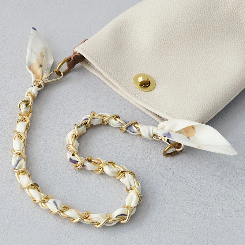 New Fashion Brand Woman Handbag Accessory Chains Detachable Crossbody Floral Print Metal Silk Strap Women DIY Chain Bag Handles