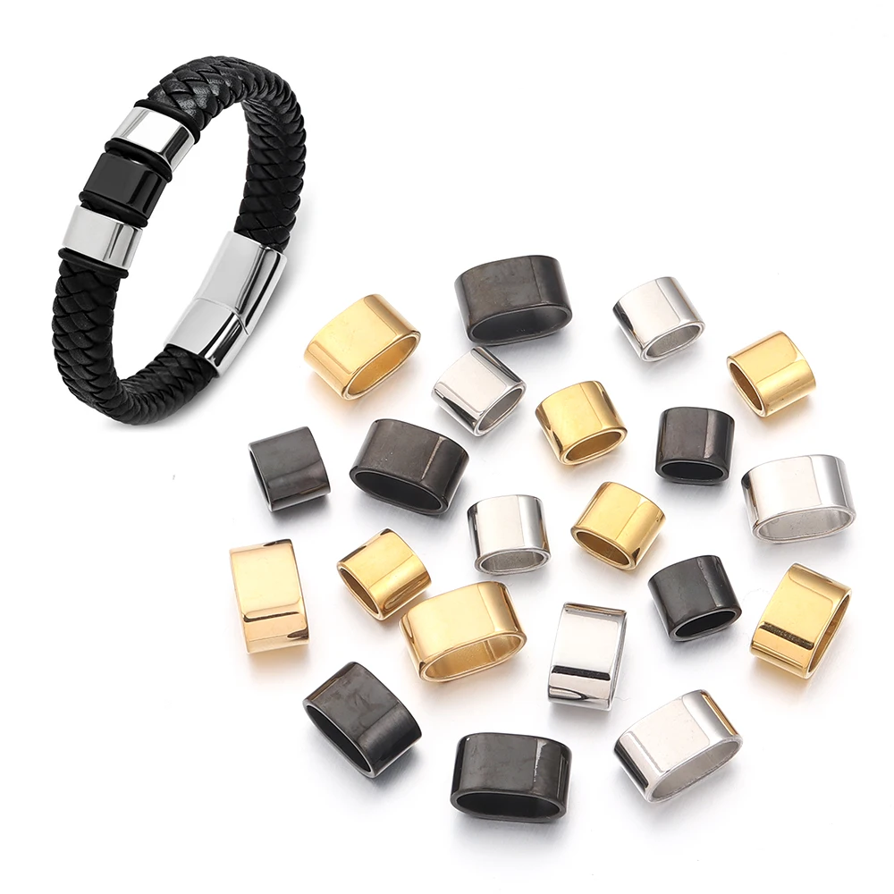 6 teile/los Edelstahl Große Loch Perlen Metall Große Loch Spacer Perlen Für Lederband Armband DIY Schmuck Machen Zubehör