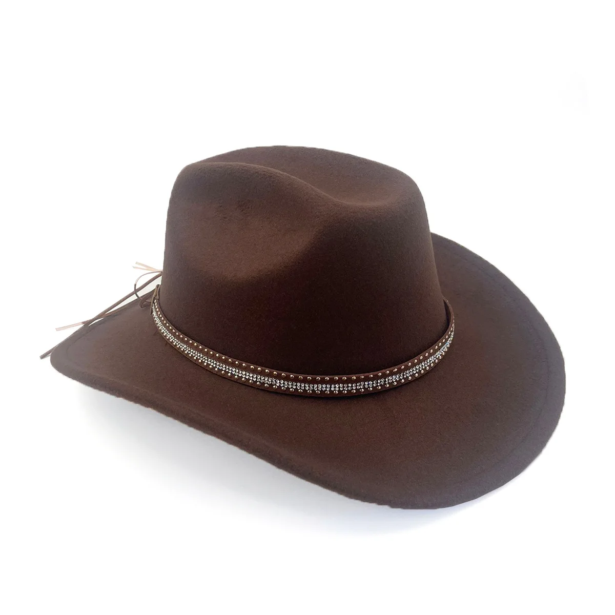 Cowboyhut im Western-Stil, Vintage, breite Krempe, Wollfilzhut für Herren und Damen, verstellbares Kopfband, Outdoor, Reiten, Rodeo, Country – Detail 4