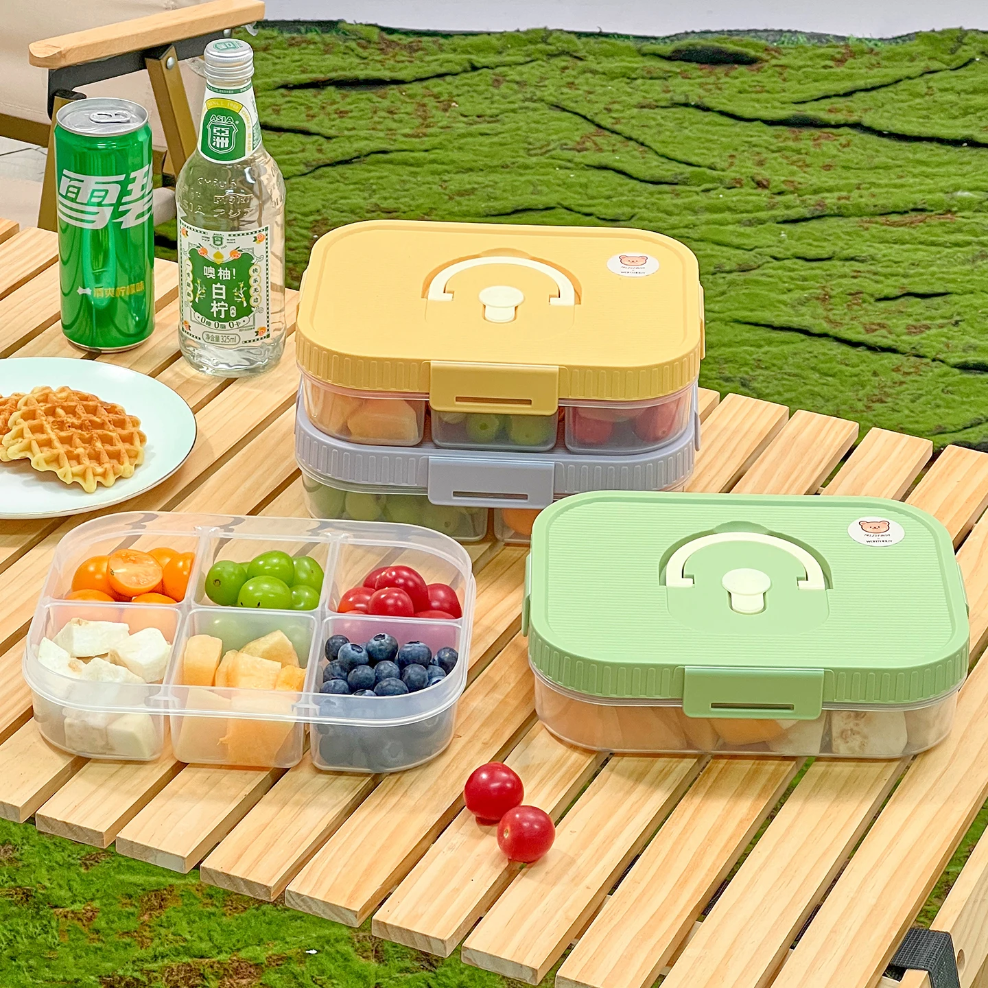 WORTHBUY Clear Plastic Lunch Box With Compartment Picnic Fruit Food Container Portable Sealed Divided Bento Box For Kids Student