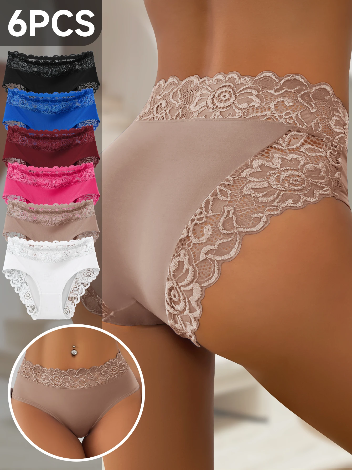 

6Pcs/Set Women's Sexy Lace Panties Women's Panties Women's Sexy High Waist Floral Panties Women's Breathable Panties