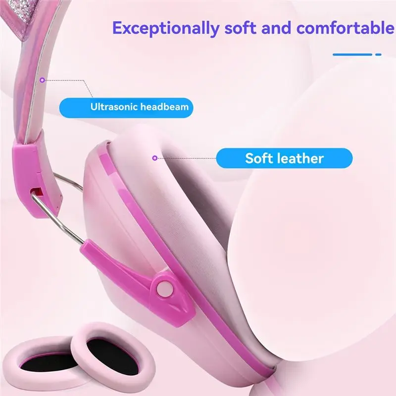 B24B Pink Cat Ears Kids Earmuffs Adjustable Anti-Noise Hearing Protector For Children For Study & Sleep Noise Cancelling