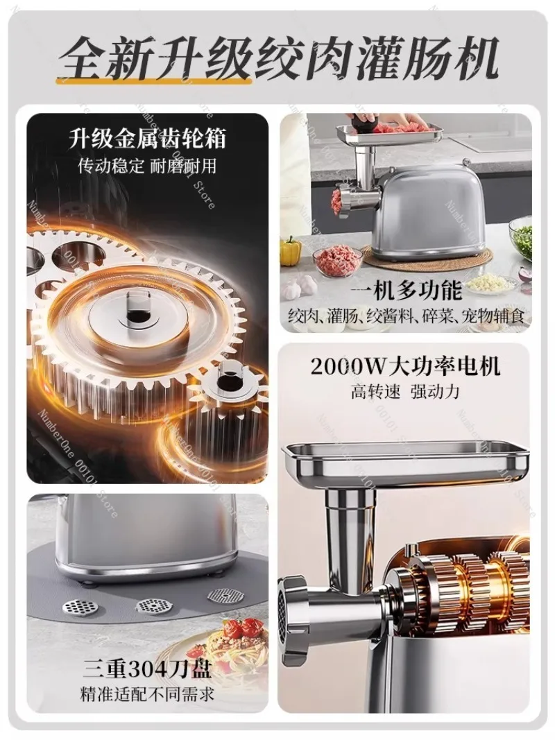 Small Electric Meat Grinder for Home Use, Multi-function Sausage Stuffer with High Power Commercial Performance