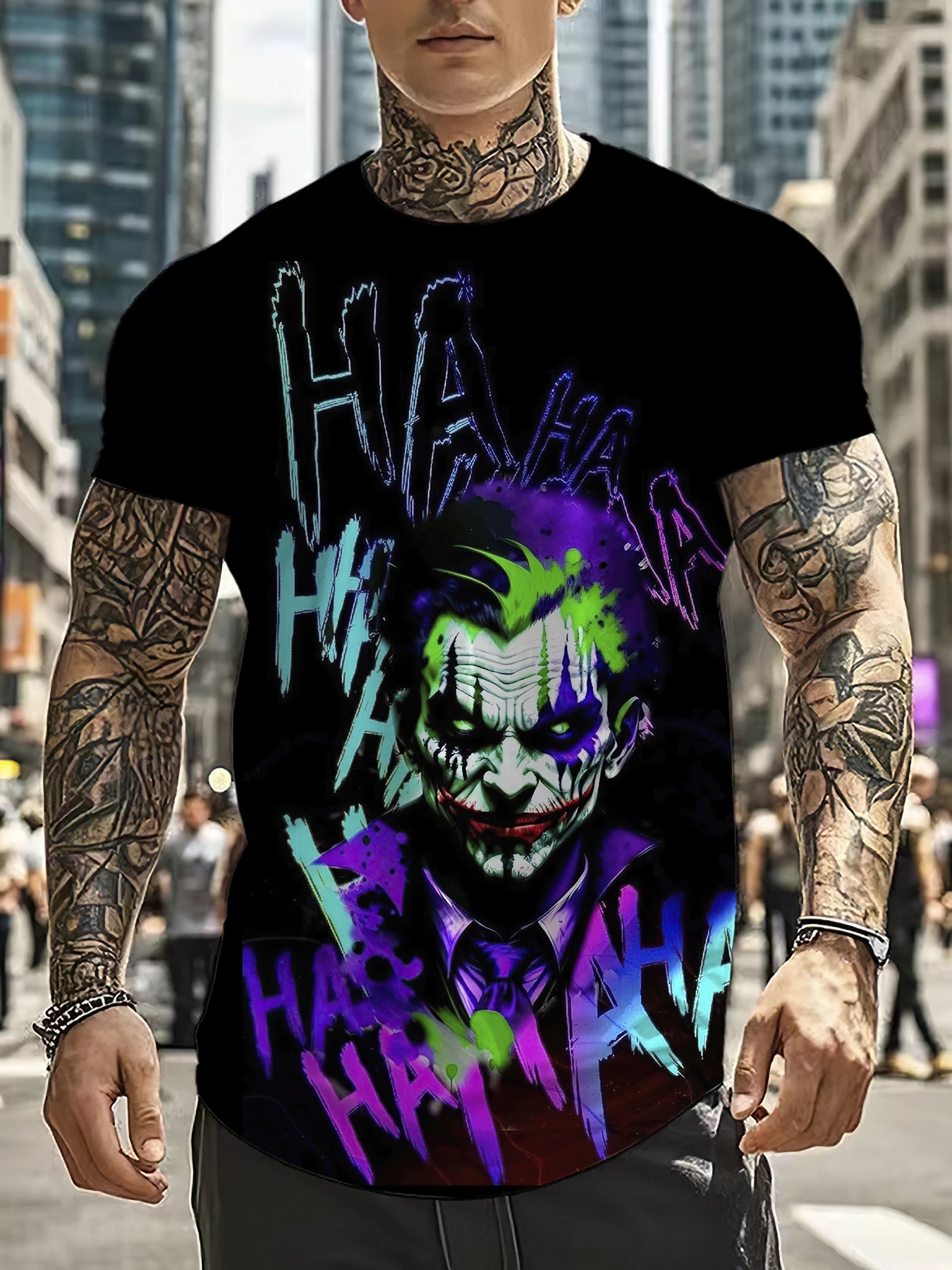 Summer 2025 new 3D Clown pattern printed casual fashionable soft comfortable and lightweight men's T-shirt