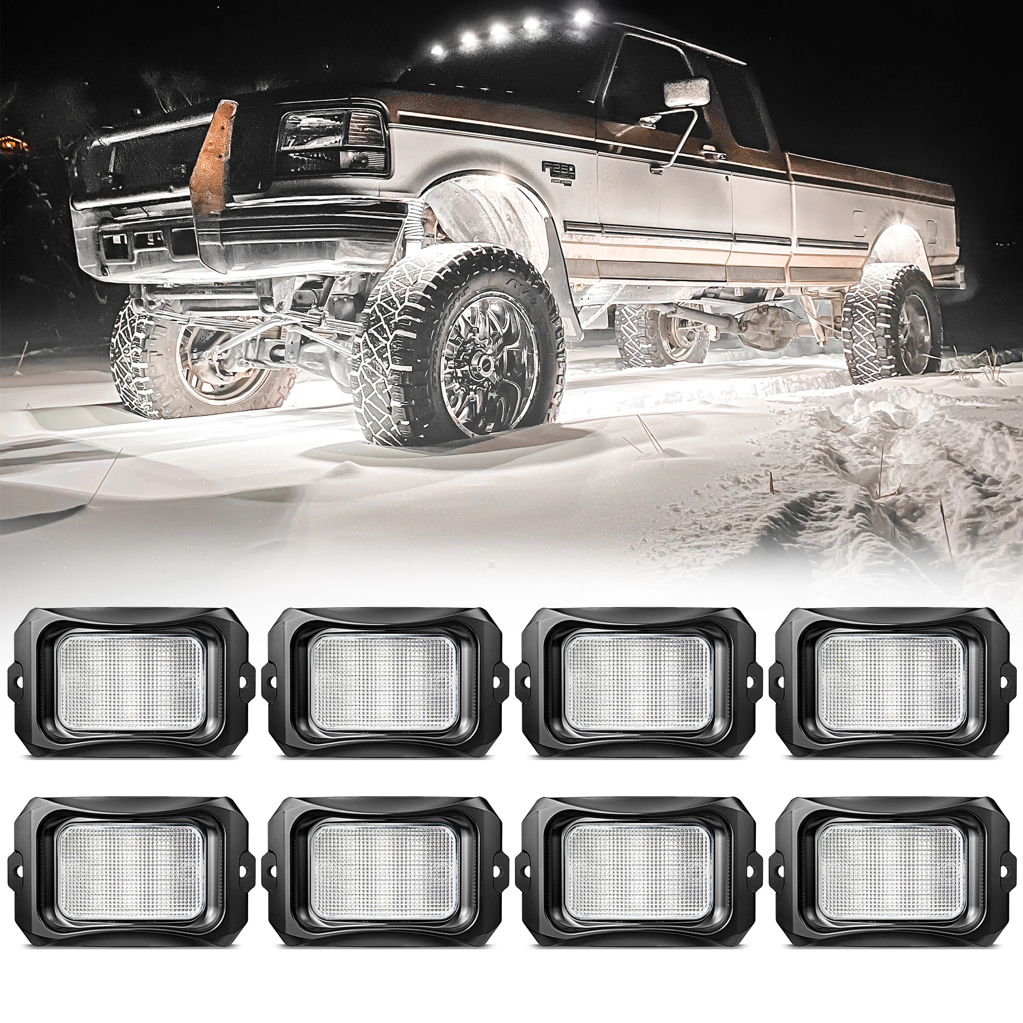 

MICTUNING C2 Изогнутые белые светодиодные рок-фонари, 8-струбные однотонные подсветки, водонепроницаемая подсветка IP68 для грузовиков бездорожья