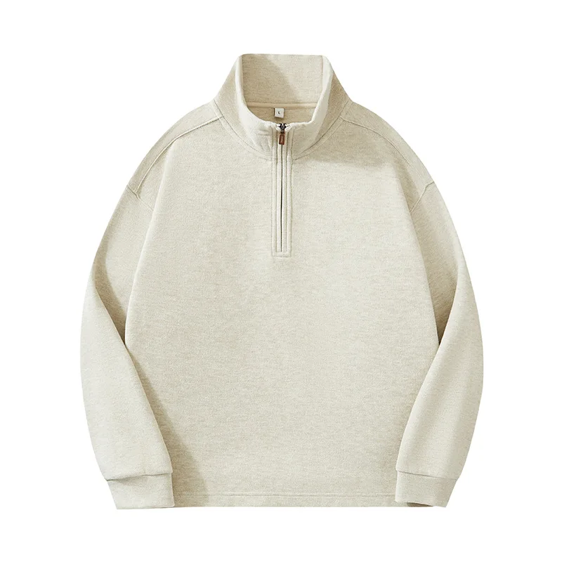 【Mirrordust】Men300gCotton Fleece نصف البريدي عالية الرقبة البلوز الخريف الشتاء سترة دافئة جديدة طويلة الأكمام تنوعا