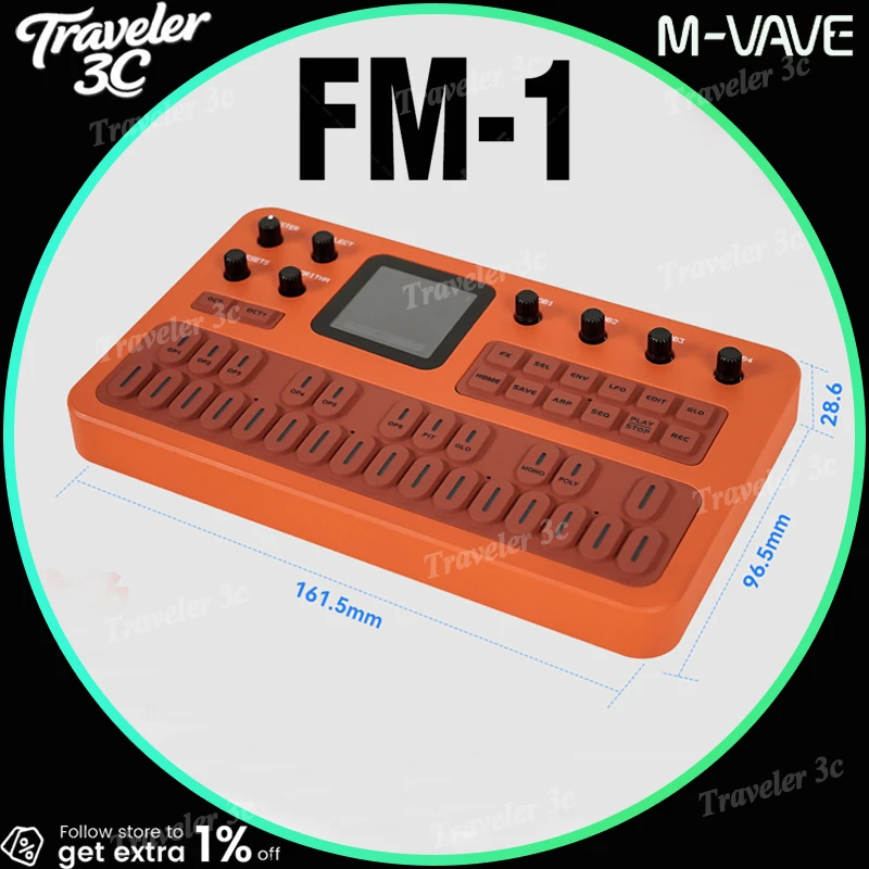 M-VAVE FM-1 FM Music Synthesizer Handheld Portable Sound Source 128 Presets Built-in Speaker Customizabled Music Keyboard