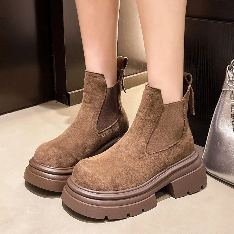عالية الجودة حذاء من الجلد للنساء الشقق منصة الجلد المدبوغ مصمم موضة الرياضة النساء الشتاء أحذية بوت قصيرة 2025 مريح جديد التمهيد #5
