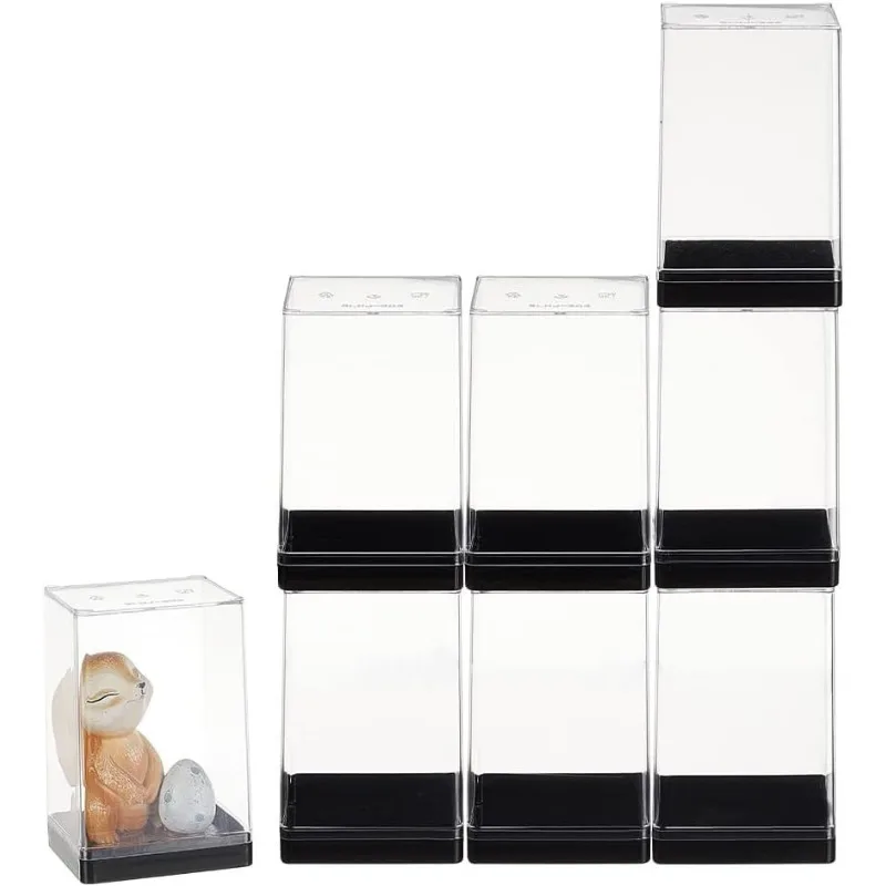 8Pcs Minifigures Display Case Action Figure Storage with Black Base Acrylic Building Block Display Box Clear Display Case