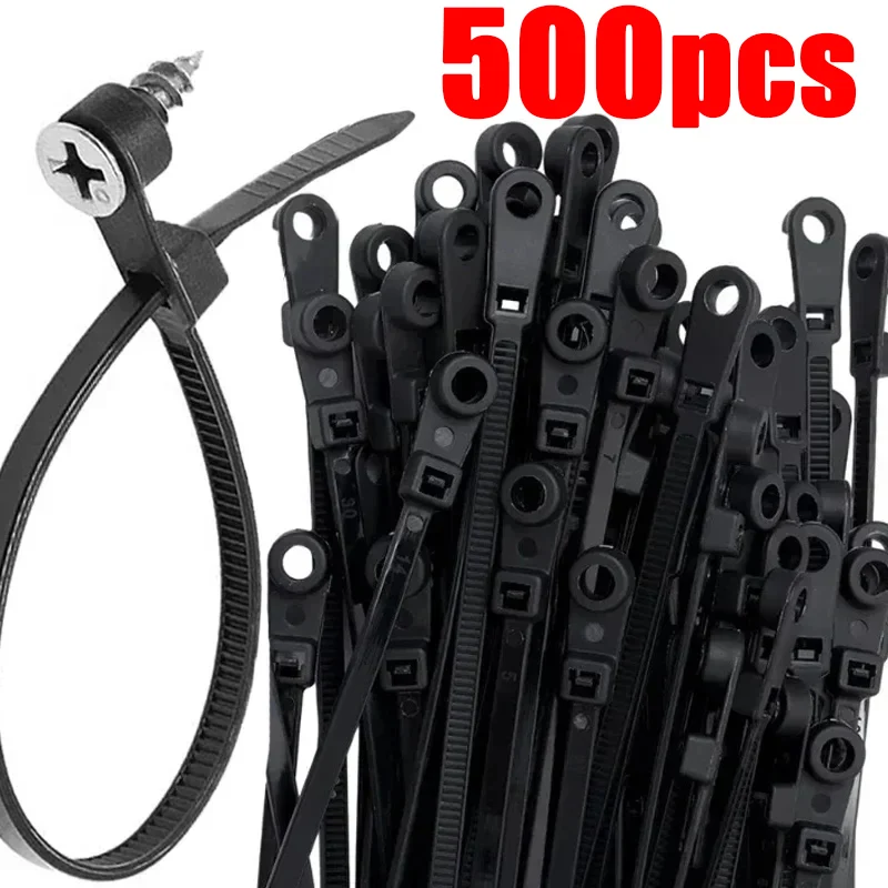 

500/100PCS Screw Hole Cable Ties Fixed Cable Tie Nylon Cable Ties with Screw Hole Mount Self Locking Loop Wrap Bundle Tie Straps