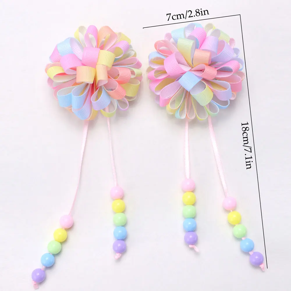 2Pcs Ribbon Hydrangea Hair Clips Long Tassels Beads Flower Hairpin For Girls Handmade Barrettes Headwear Kids Hair Accessories