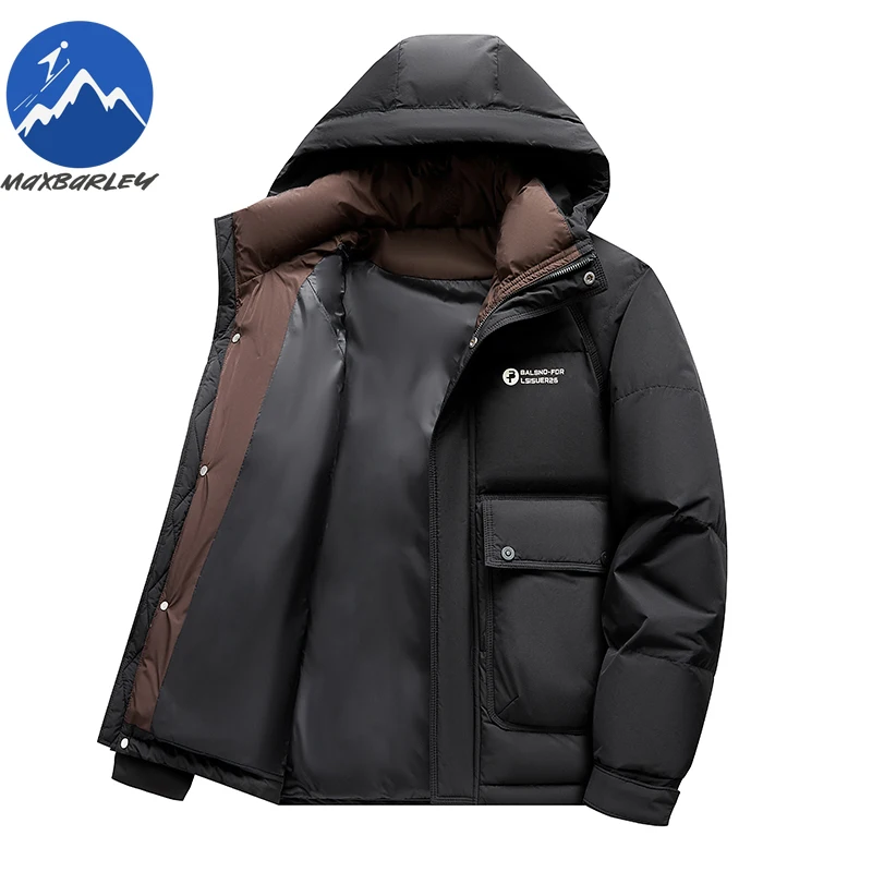 Maxbarley في الهواء الطلق الدافئة أسفل سترة الرجال الشتاء 2026 العلامة التجارية سميكة بطة أسفل معطف مبطّن جودة عالية رقيق يندبروف البخاخ سترات