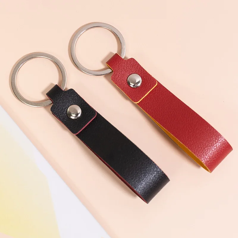 

Double-side Colors Leather Blank Keychain Activity Gifts Customized LOGO Laser Engrave Keyring Company Hotel Number Key Chain