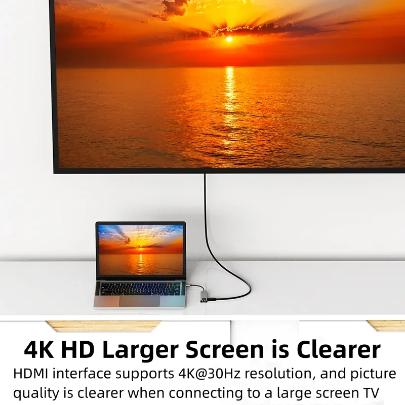 Док-станция Type-C USB C Hub 3.0 Разветвитель Многопортовый адаптер 4K 30 Гц HDMI RJ45 PD100W для ноутбука MacBook Ipad Huawei