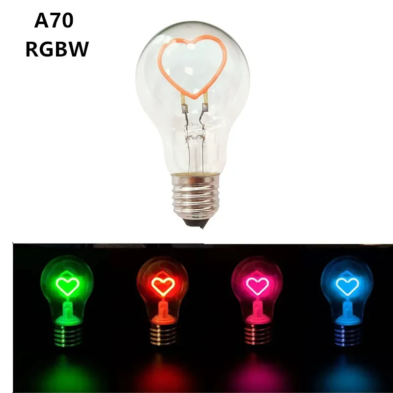 

LED A70 5V USB Rechargeable Light Bulb Beautiful RGBW Love Dimming Couple Gift Creative Decorative Color Lamp Bedroom