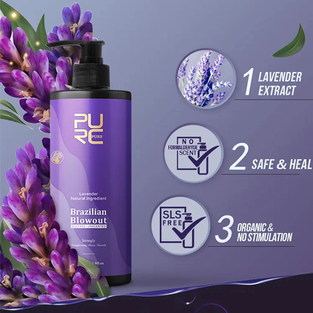 PURC Lavender 12% Brazilian Keratin Straightening Treatment Curly Hair Straighten Smoothing Cream Professional Salon Products