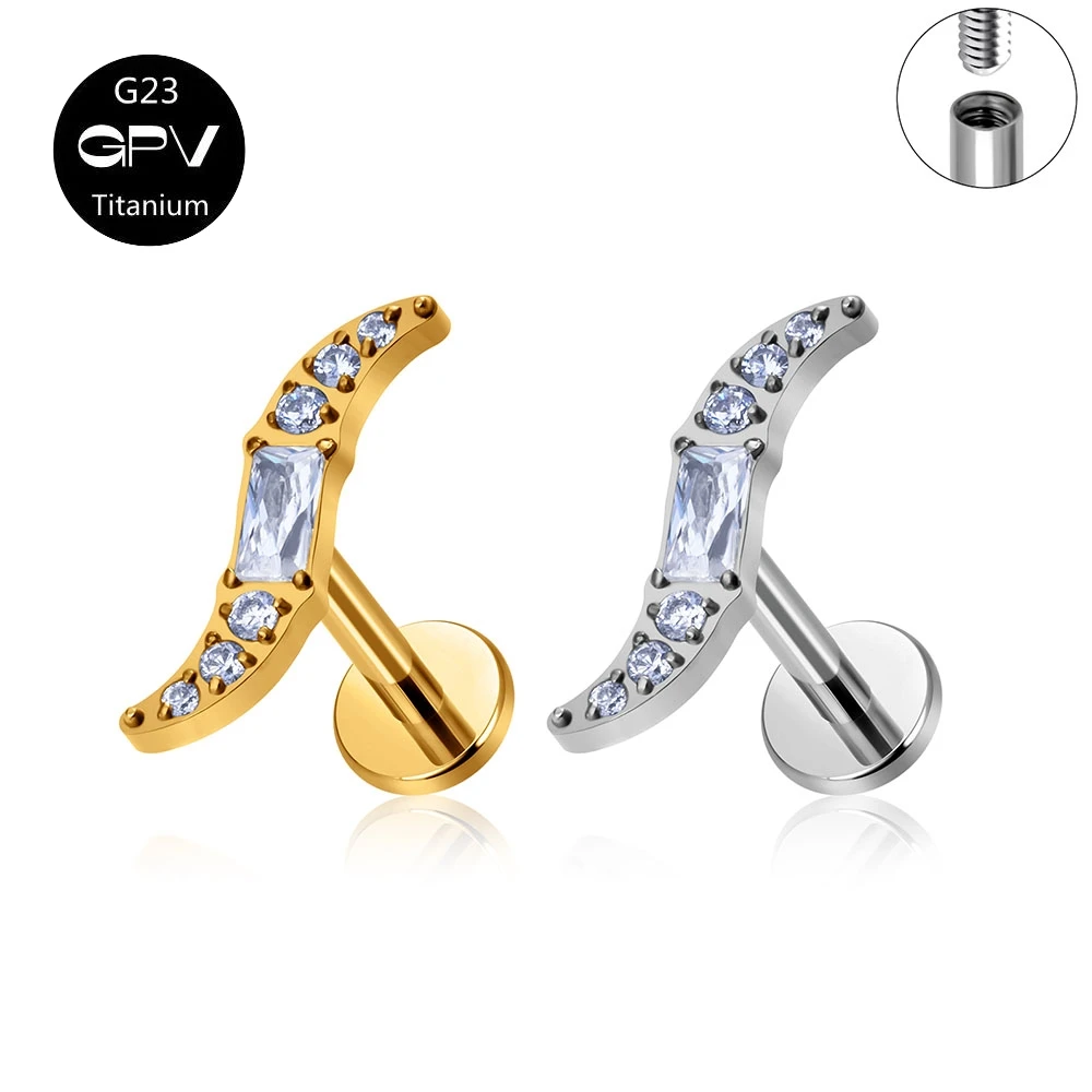 F136 Pure Titanium G23 Ear Cartilage Nail Perforation Fashion Curved Knife Shaped Zircon 16G Women's Ear Nail Jewelry