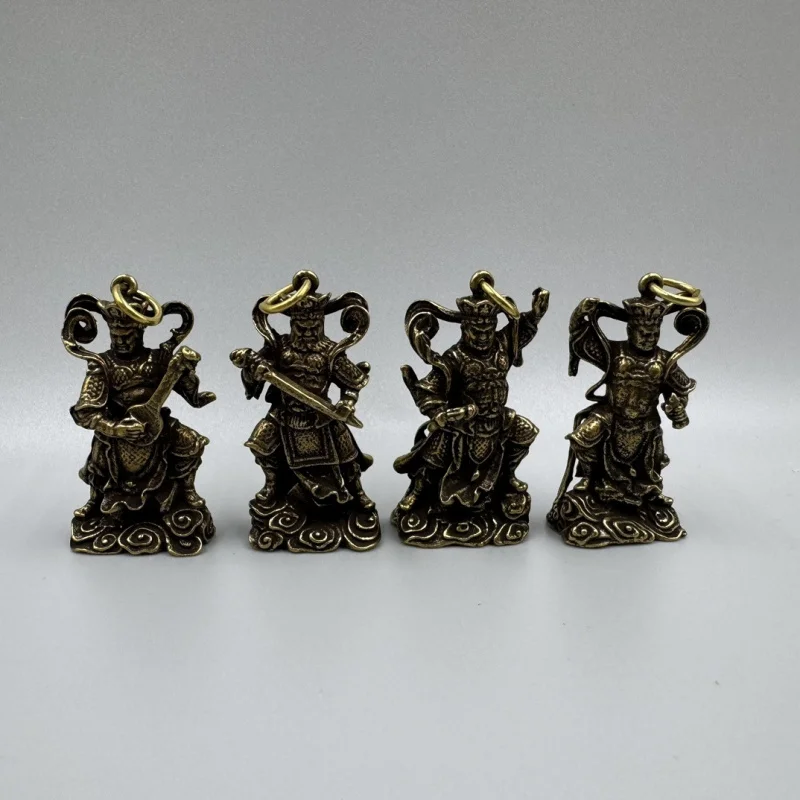 Antique Collectible Bronze Small Statue, Four Heavenly Kings Ornament, Pure Brass Buddha Figurine, Decorative Craft