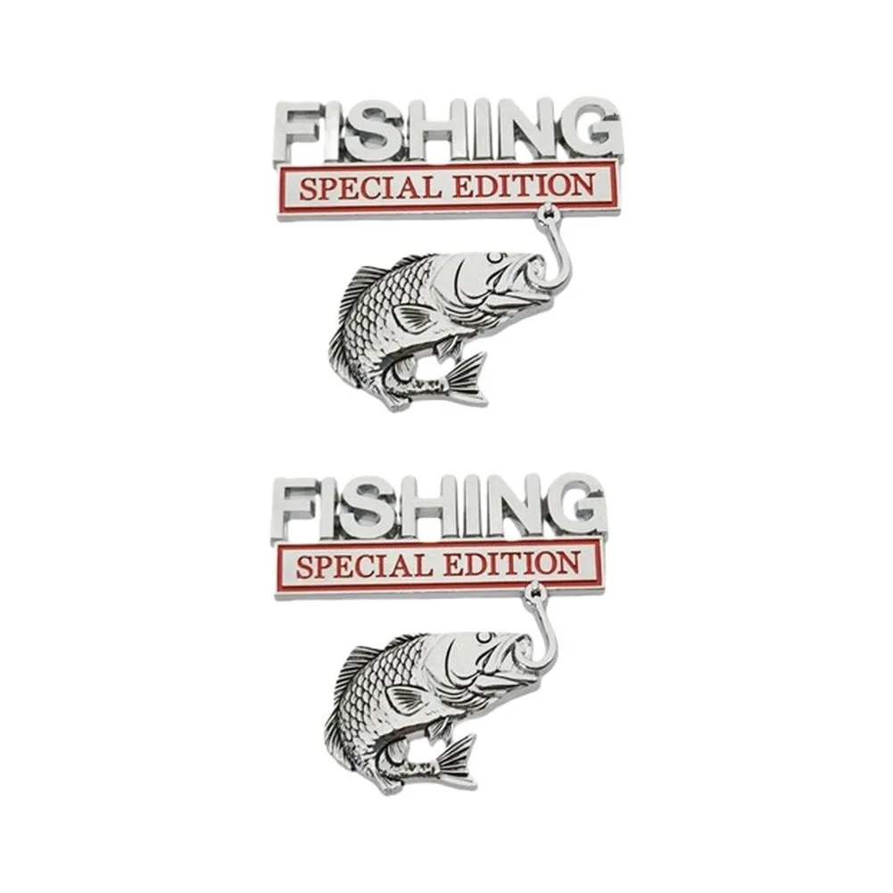 Zinc Alloy Chrome Fish Hook Emblem Badge for Vehicle Customization Fishing Theme 82x72mm Weather Resistant Truck SUV Decal