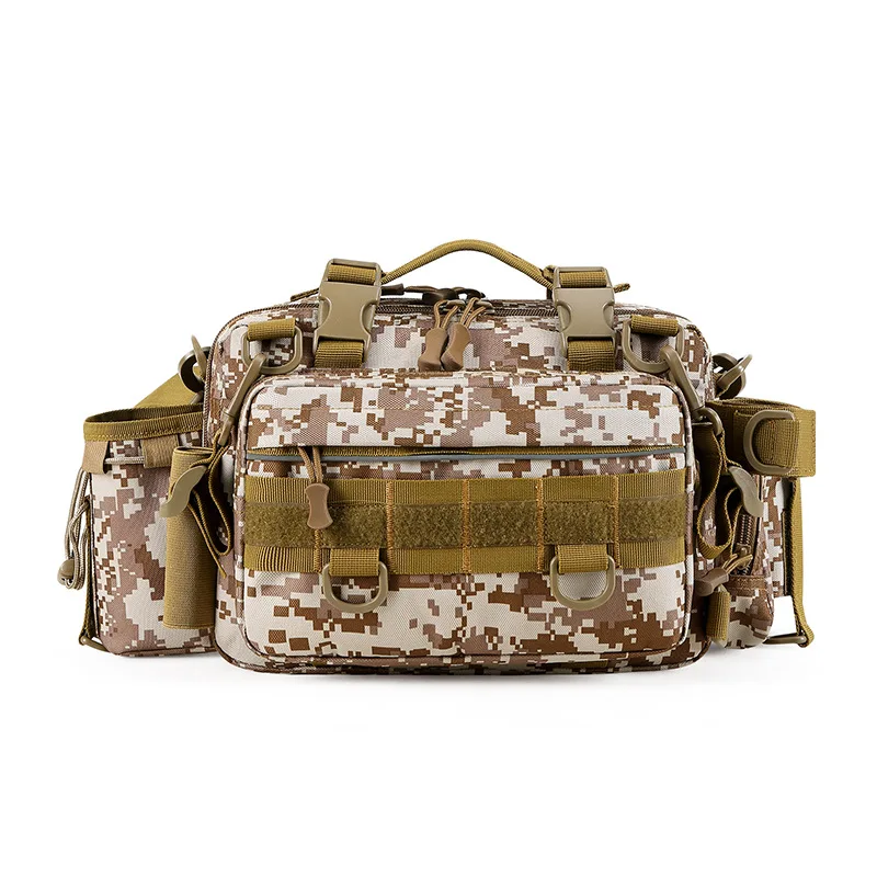 Fishing Rod Tackle Sling Bag for Men Large Capacity Nylon Tactical Camo Crossbody Handbag for Outdoor Travel Hiking Lure Fishing