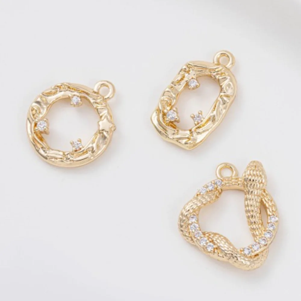 1 قطعة دلايات النحاس 14K الذهب اللون الزركونيوم مجموعة مستطيل إطار دائري قلادة بيثون حلقة قلادة أقراط قلادة مجوهرات ذاتية الصنع #1