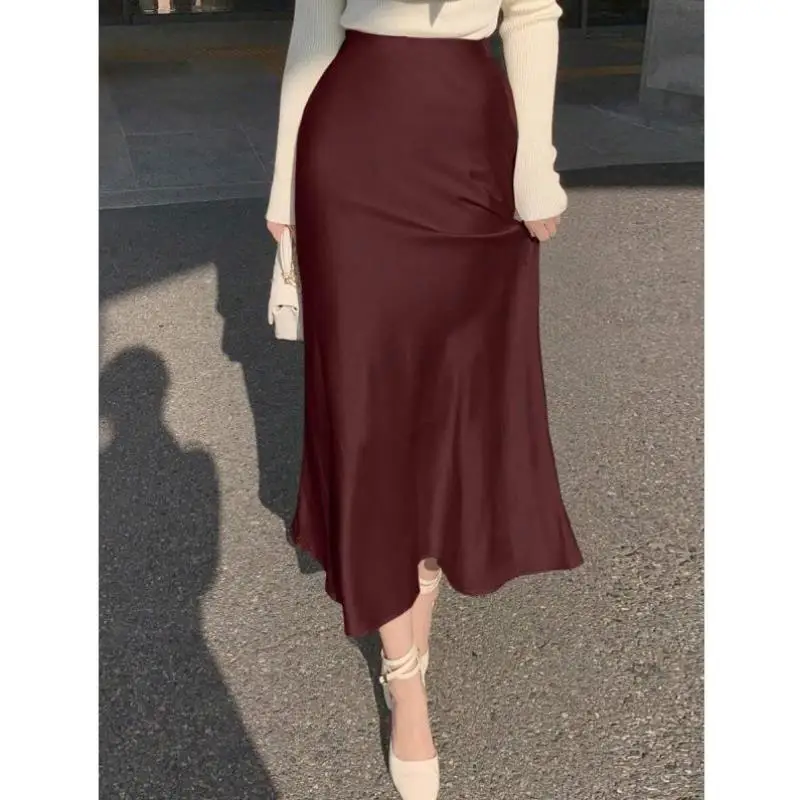 

New U 2795 Fi Tail Long Skirt Slim Fit Pure Color Satin Spring Summer New Sle Ci Walk Retro Nine Points Pants plus Size