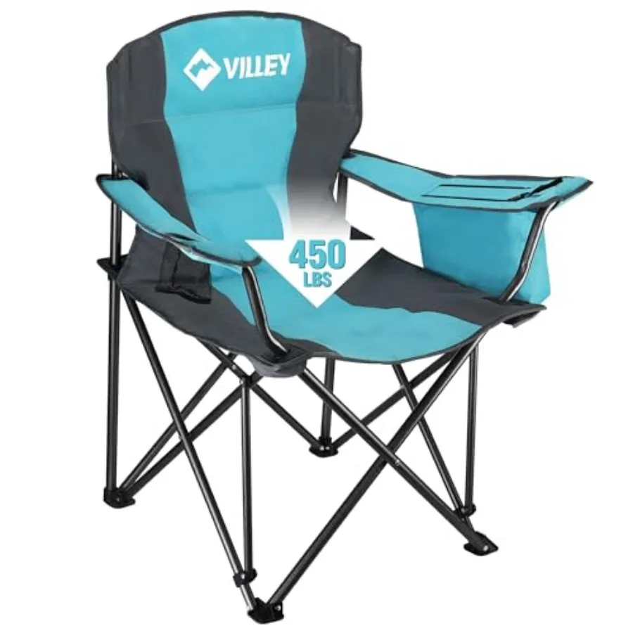 

Camping Chair, Oversized Folding Camp Chair, Portable Outdoor Chairs Support 450 LBS with Padded Seats, Cooler Bag, Cup Holder,