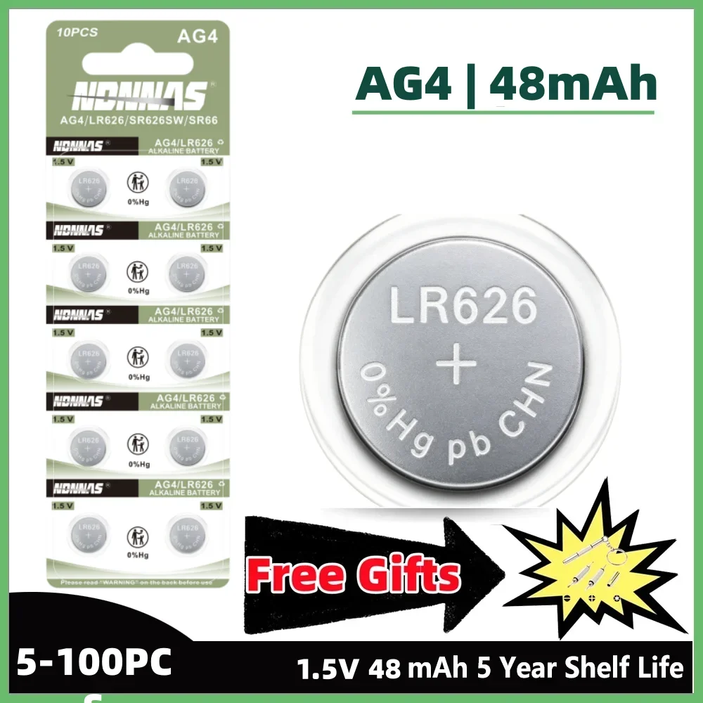 

5-50Pcs 1.5V High Capacity SR626SW AG4 Alkaline18mAh LR626 377A V377 Watch Button Coin Cells Batteries for Mini Flashlight Toy
