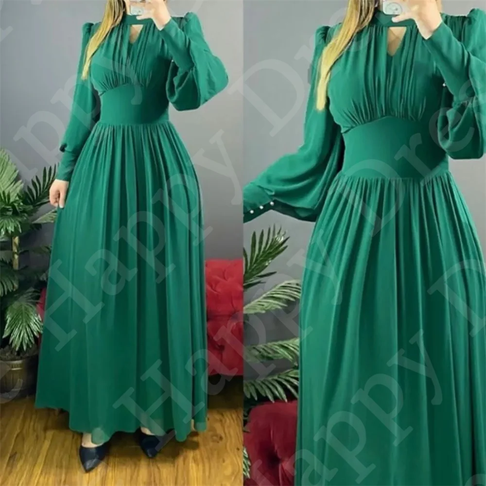 Gaun malam sifon elegan, gaun A-Line lengan panjang leher V jubah De Soiree 2024 panjang lantai ritsleting gaun Formal baru gaun resepsi