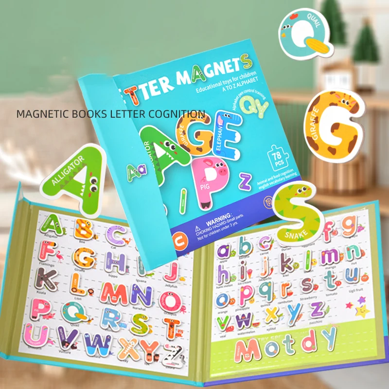 Montessori Busy Quiet Book English Magnetic Letters Card Pairing Exercise Puzzle Spell Games Kids' Early Educational Toys Gifts