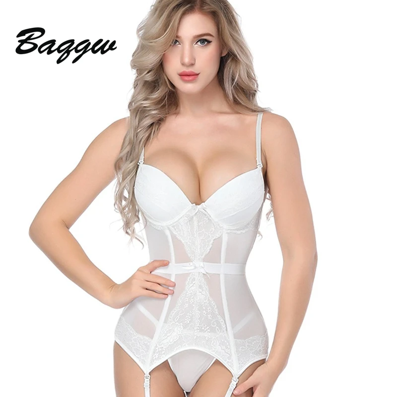 European Clothing Sexy Women Corset+Briefs Solid Color See Through Spaghetti Strap Push Up Backless Slim Fit Hot Erotic Lingerie