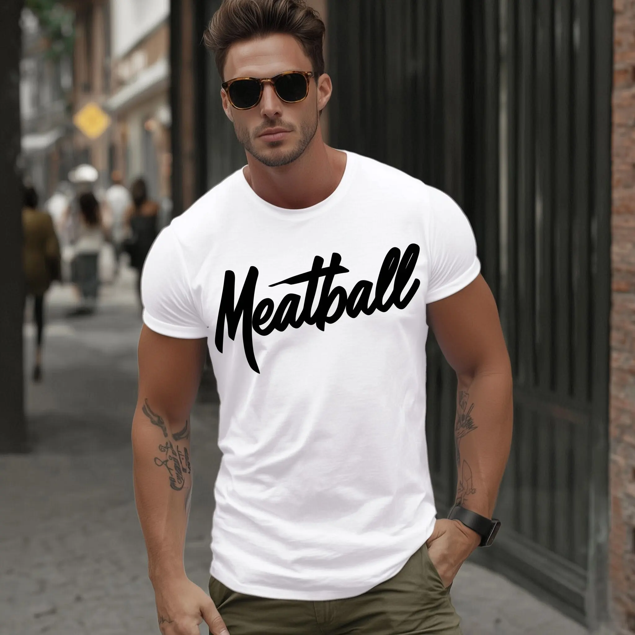 

Teevo Men's Casual T-Shirt with Meatball Text Print for Daily Wear