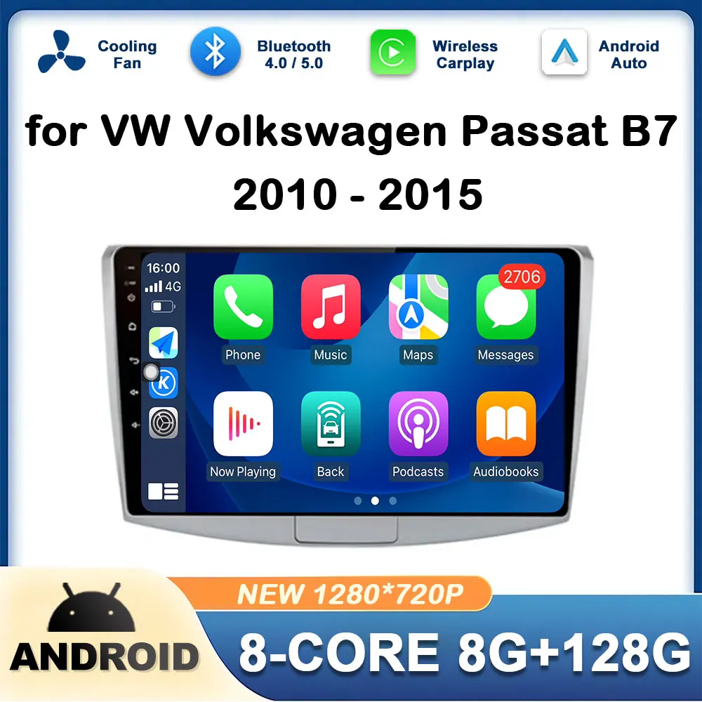 

for VW Volkswagen Passat B7 2010 - 2015 Car Multimedia Player Android Auto 2.5D Touch Screen DSP Stereo Wireless Carplay WIFI BT
