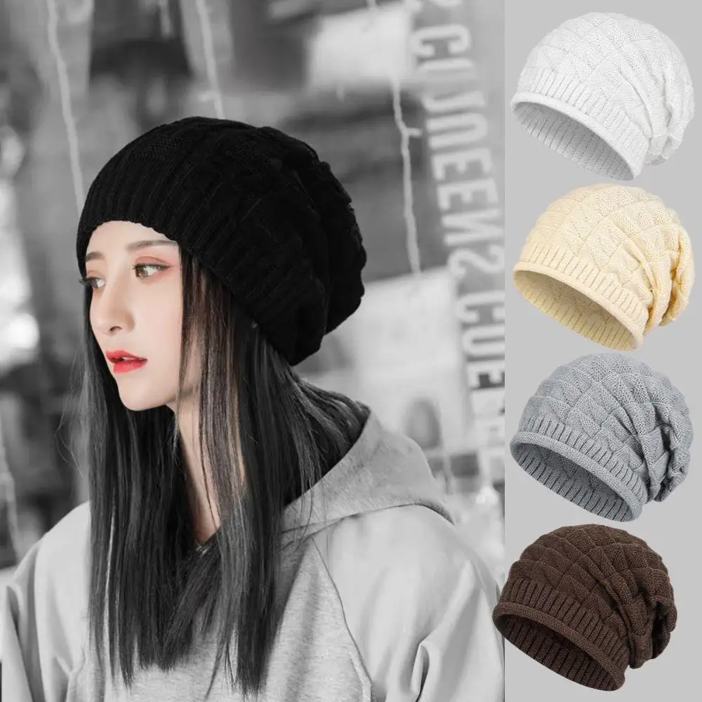 

Hot Simple Casual Long Size Winter Hat Autumn Winter Fashion Cool Soft Knitted Beanies Hats For Men Women Solid Color Bonnet Cap
