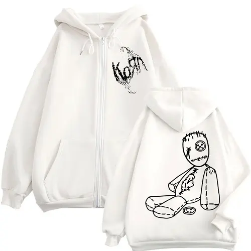 Imagen 2 del producto Sudaderas con cremallera limitada de Korn Rock Band Merch, sudaderas con estampado de problemas de álbum de música con cremallera, jerséis de moda de alta calidad para hombres y mujeres