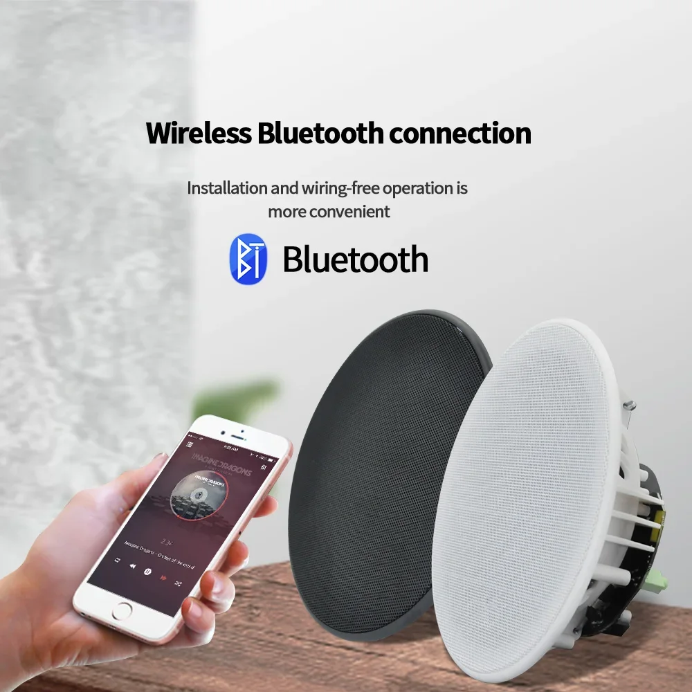 6\'\' 10W Bluetooth In-ceiling Speaker Moisture-proof Flush Mount Loudspeaker Built In Class D Amplifier Audio Sound System Indoor