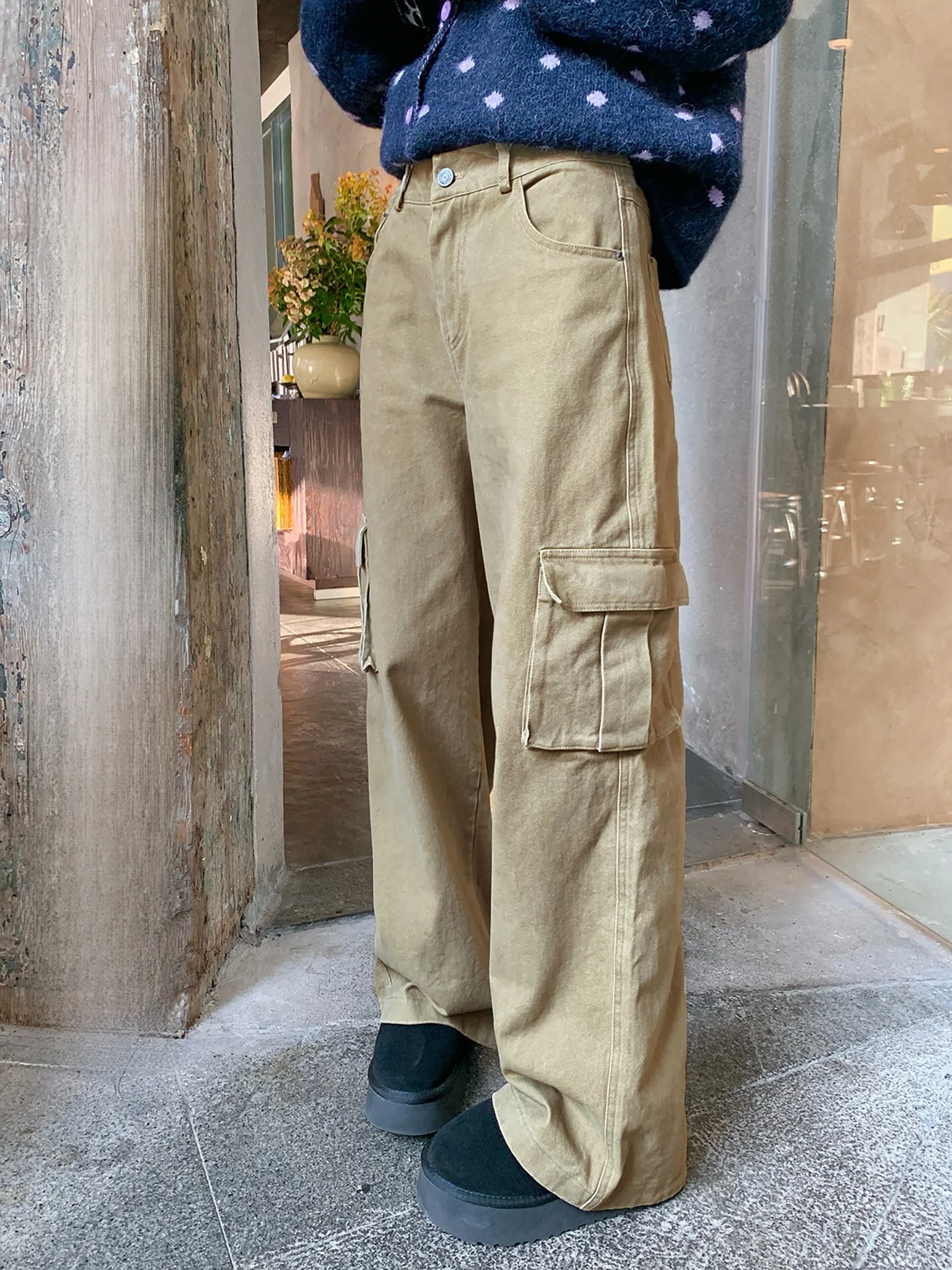 

Американская рабочая одежда, повседневные брюки, женские свободные широкие брюки, длинные брюки для похудения с низкой талией, Multi kets