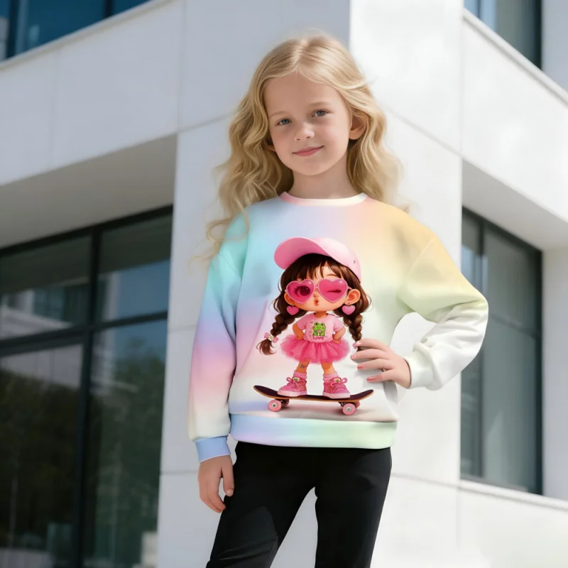 2025 Vibrant Gradient Kids Sweatshirt with Cute Cartoon Print