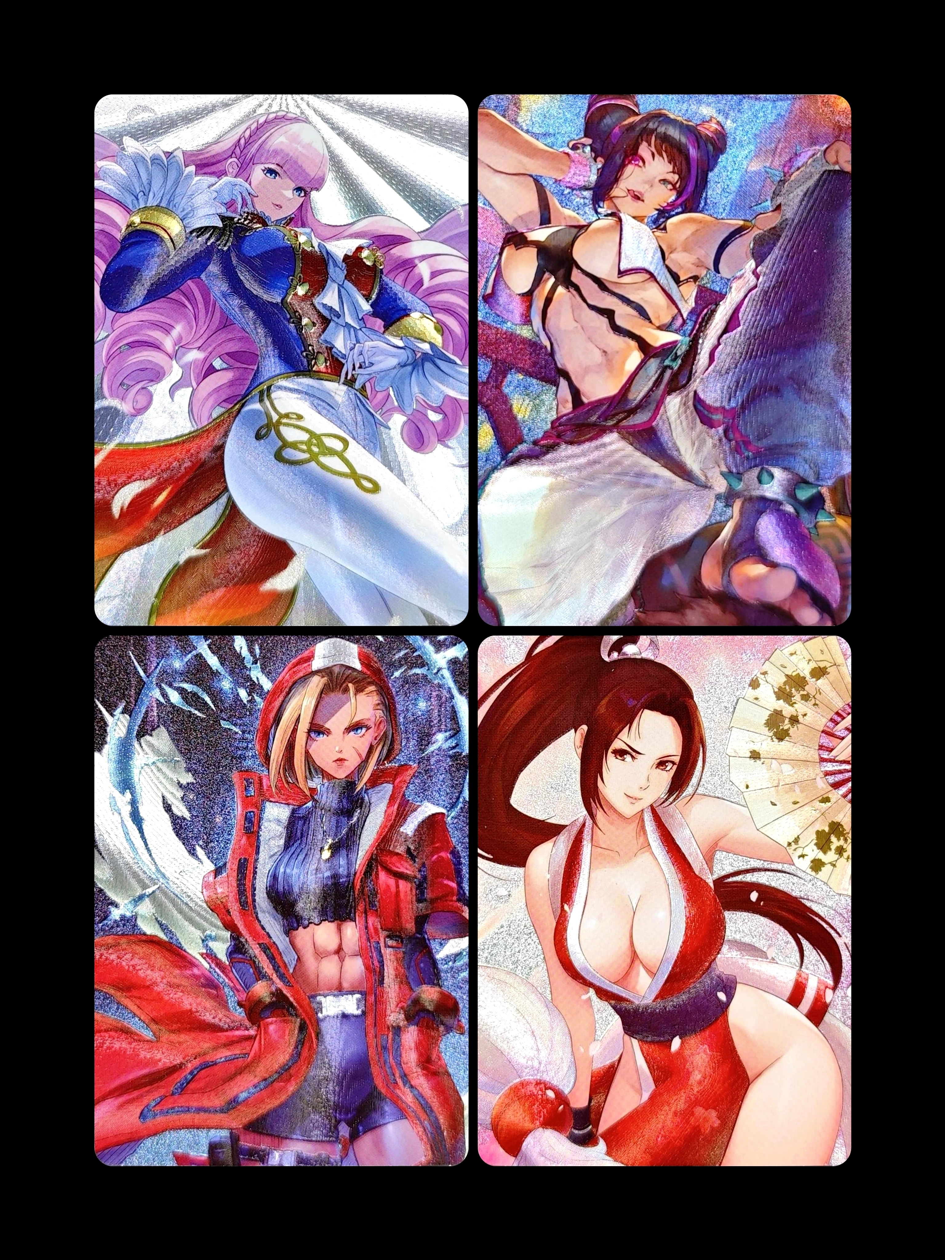 Diy 4 قطعة/المجموعة شارع مقاتلة/ماي Shiranui الخام فلاش المبهر بطاقة الضوء بطاقات ذاتية الصنع 63*88 مللي متر هدية لعبة الكرتون أنيمي