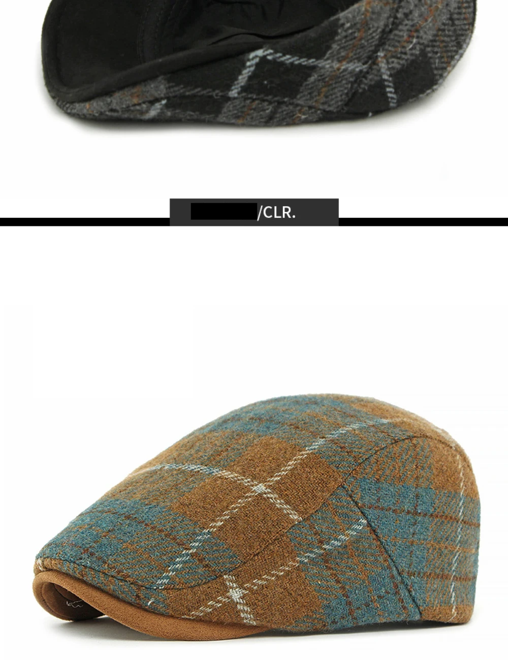 HT4903 Baskenmütze Kappe Neue Herbst Winter Wolle Baskenmütze Hut Frauen Plaid Künstler Maler Hut Männlich Weiblich Ivy Flache Kappe Einstellbar Herren Berets – Detail 12