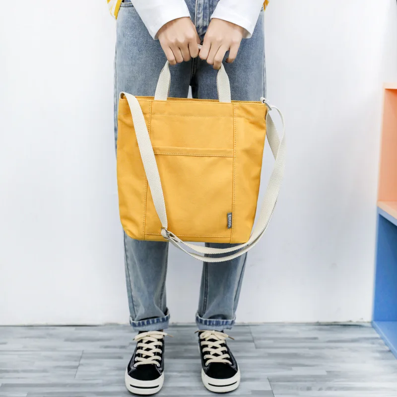 

2025 Minimalist Solid Color Canvas Tote, Korean Simple Crossbody Bag for Students, Handheld Shoulder Purse