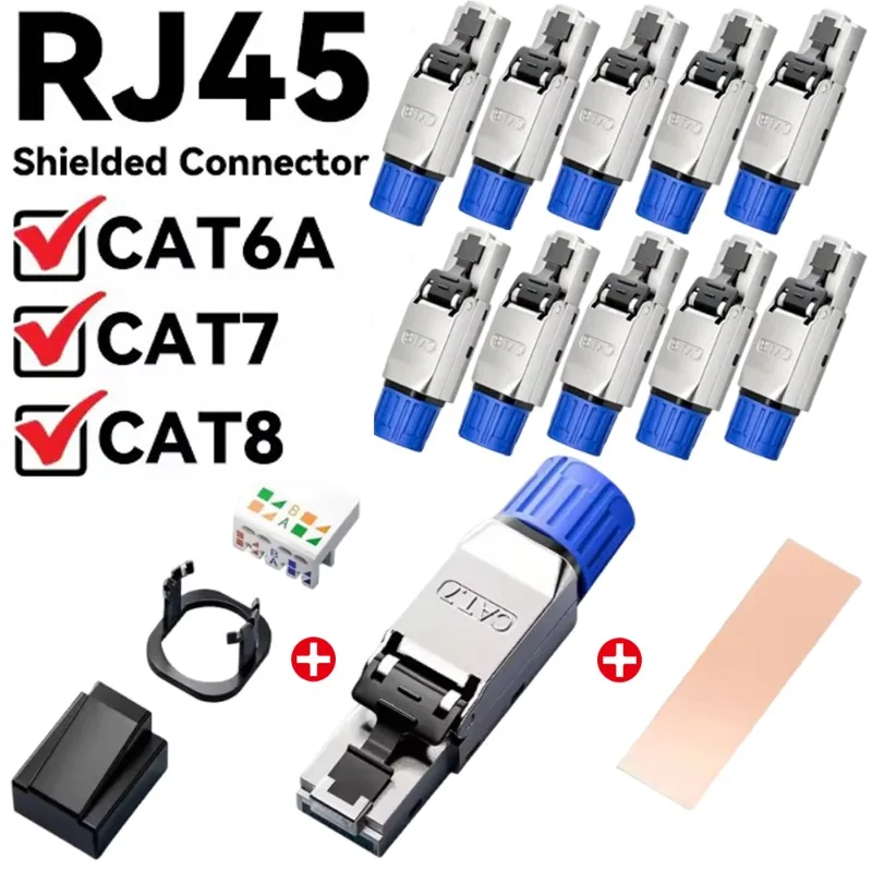New Cat8/Cat7/Cat6A/Cat6 Tool-Free Connectors CAT8 Field Termination Plug Shielded RJ45 Modular Plugs 2000MHz LAN Cable